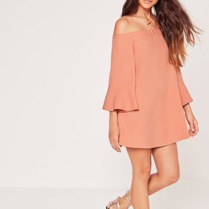Missguided Bardot Bell Sleeve Swing Dress Mauve Off Shoulder Bell Size 8…